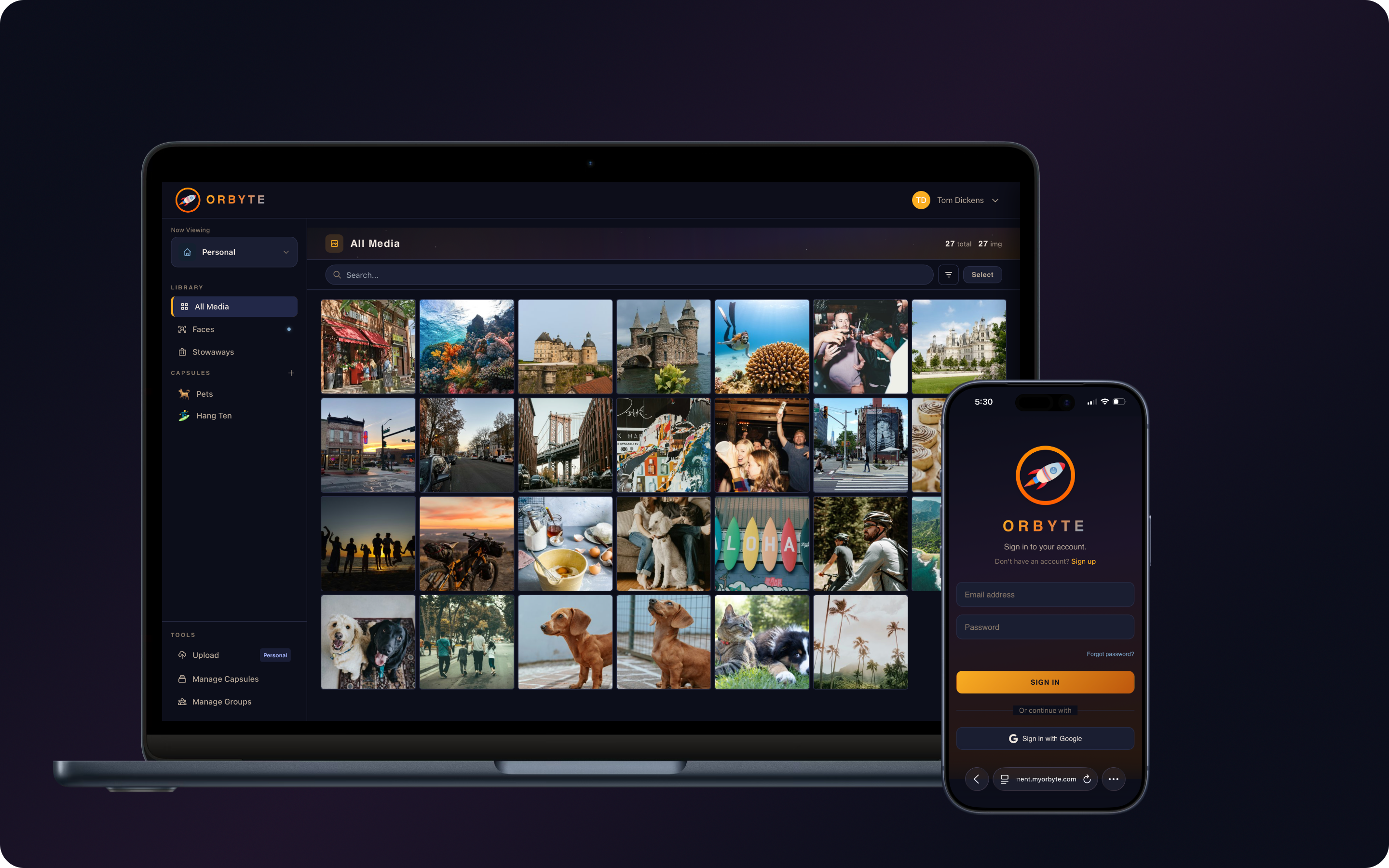 Orbyte app - dark mode